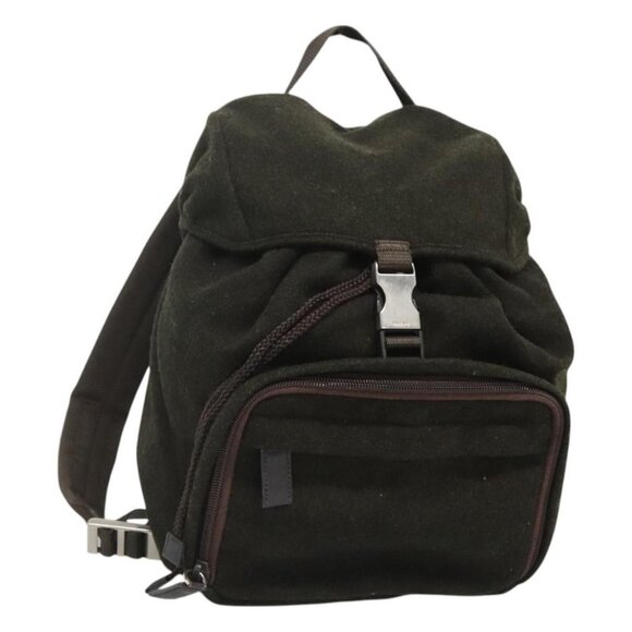 PRADA Backpack Wool Khaki Silver Auth hk2421 - Picture 1 of 16
